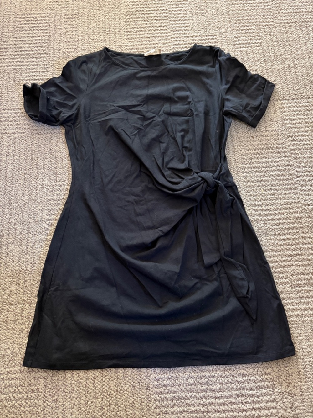 Sezane Pippa Short Dress Black Tie-Waist Short Sleeve Mini Dress
